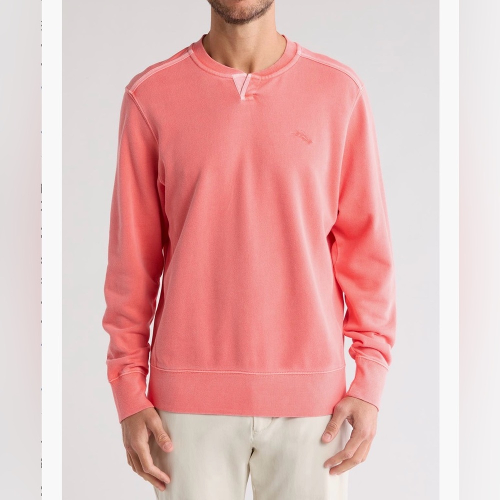 Tommy Bahama Sunray Cove Abaco Split Crewneck Terry Sweatshirt Coral Sz Medium